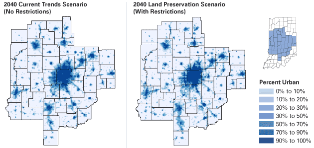 Figure 8: Impact of Development Restrictions on Land Classified as Urban, 2040