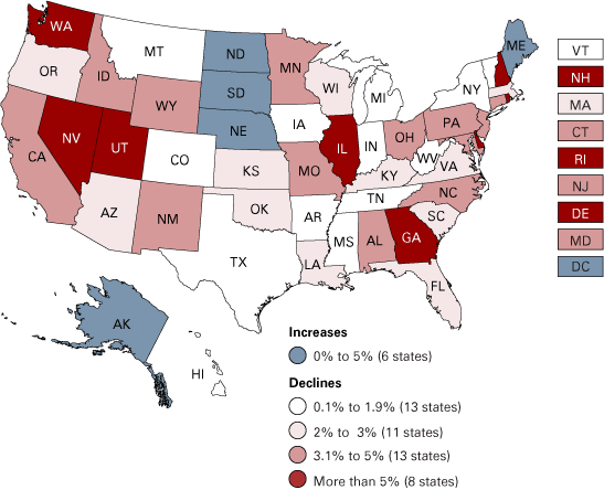 Figure 3: Change in House Price Index by State, 2010:4 to 2011:4