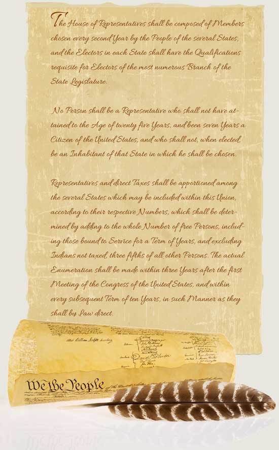Scroll showing Article 1, Section 2 of the Constitution (full text available in following link)